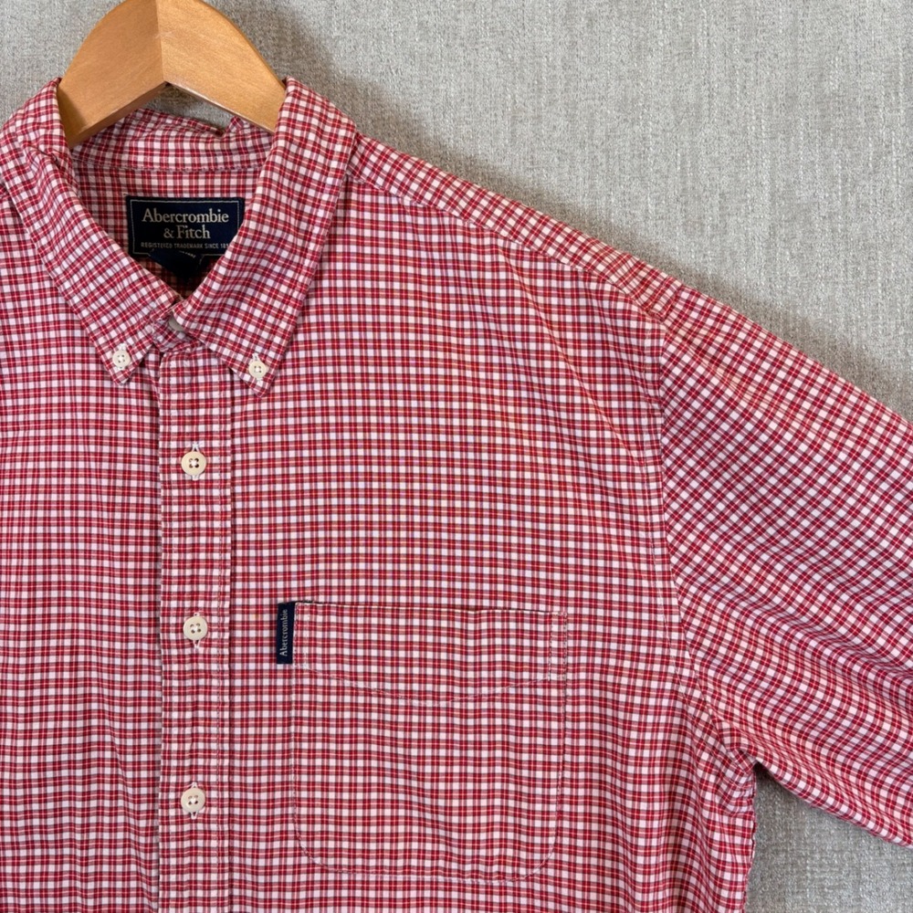 True Y2K Abercrombie & Fitch Men's Red Gingham Plaid Cotton Button Down Shirt LG
